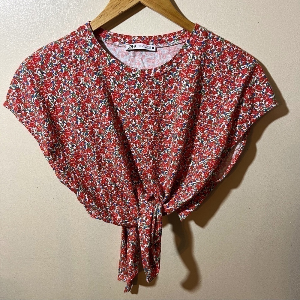 Zara Crop Tie Front Floral Print T Shirt Women’s Small Cowgirl Western Festival - Picture 1 of 8